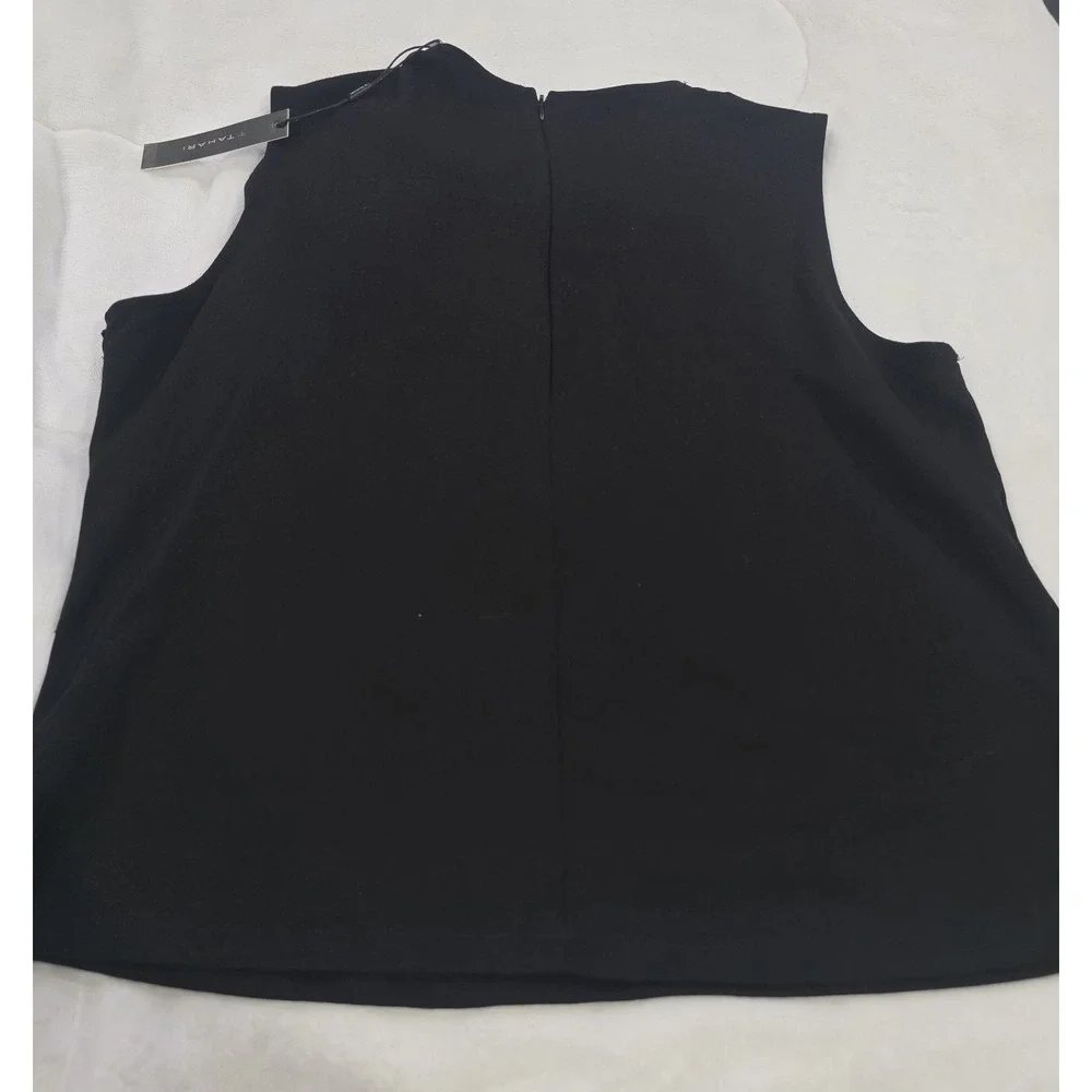 NWT Tahari Black Pleated Sleeveless Zipper Back Work Classic Statement‎ Top